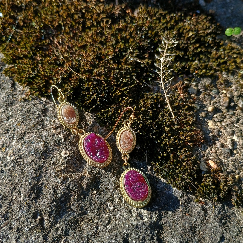 GORGEOUS maroon and mocha, faux druzy double drop earrings, whimsy gothic, boho